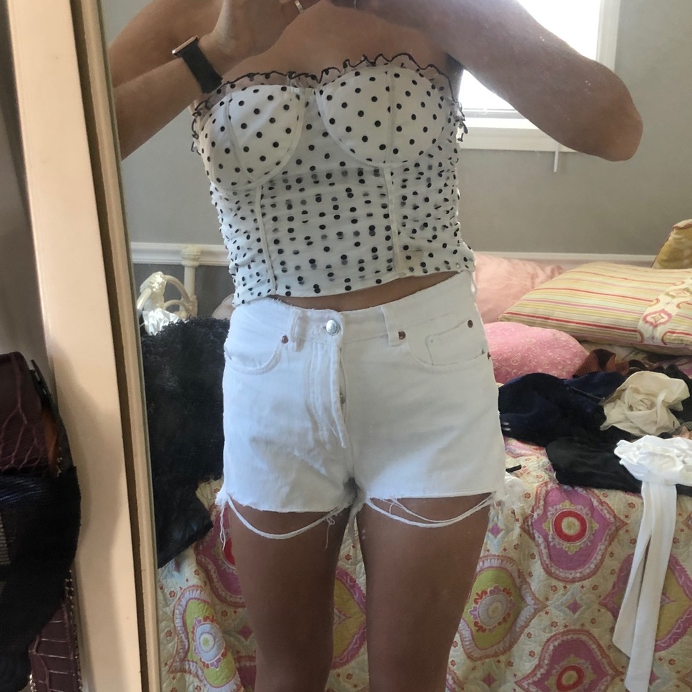 Black and white polka dot corset top